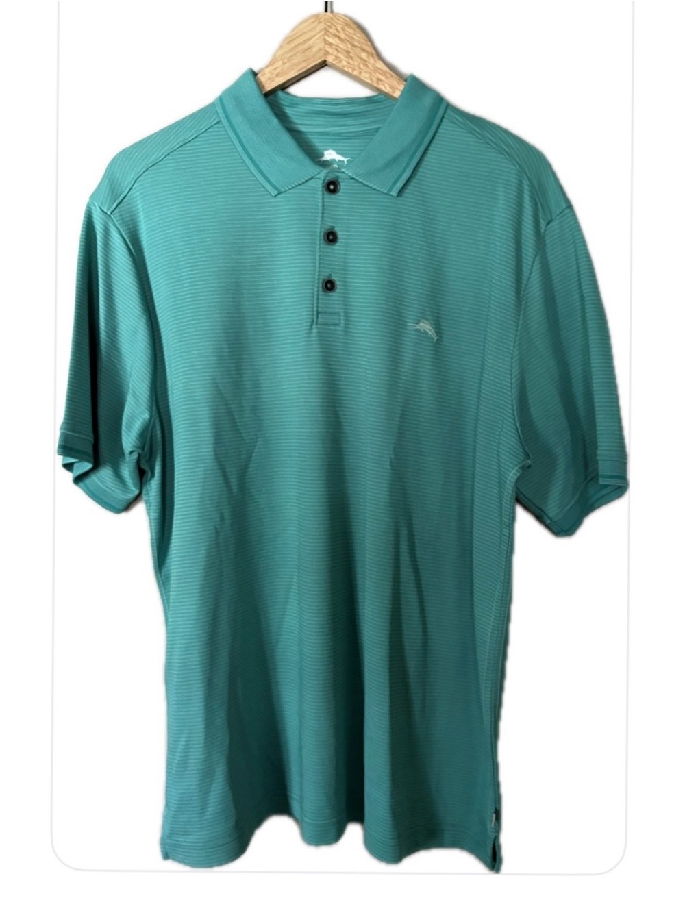 Tommy Bahama NWOT Supima Cotton Blend Teal Striped Polo Shirt L